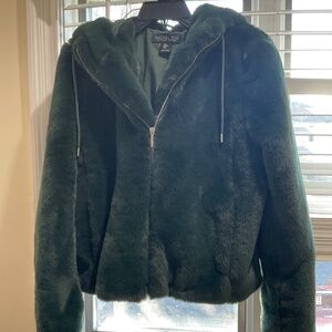 RACHEL ZOE GREEN FAKE FUR JACKET SIZE M